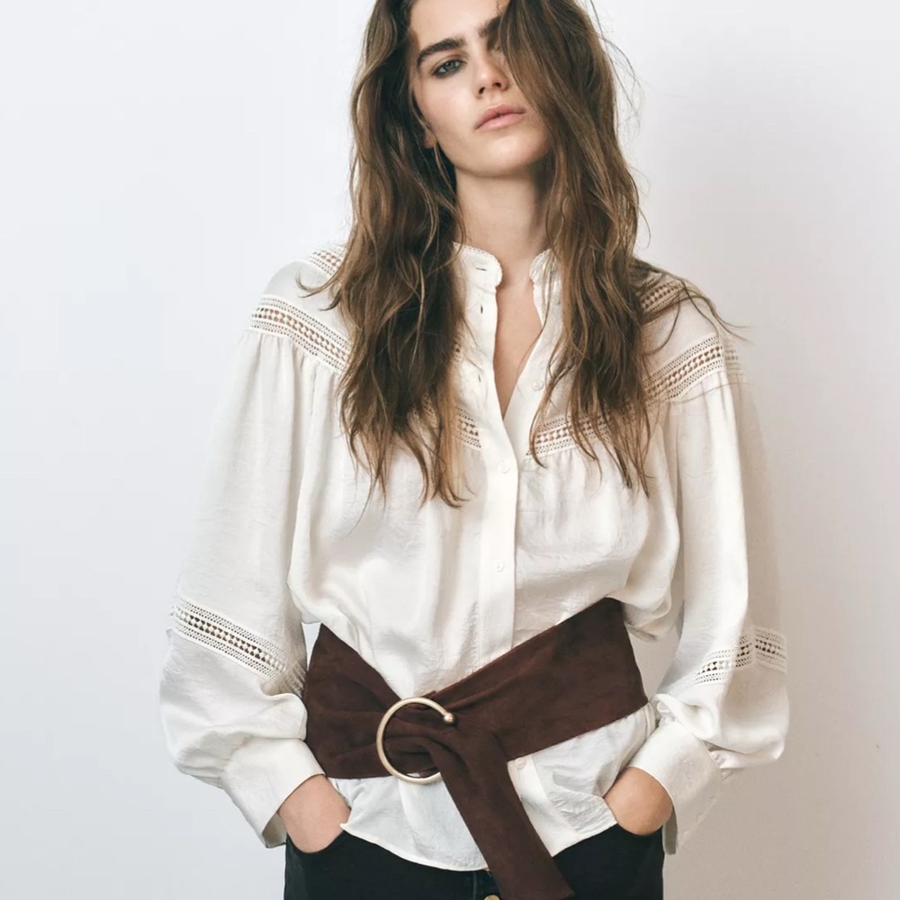 Zara Lace Insert Blouse NWT